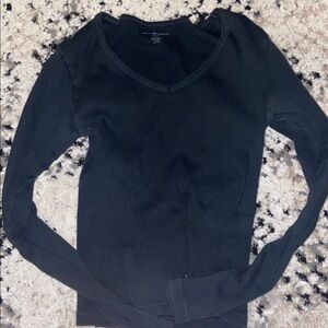 Brandy Melville Black V-Neck Long Sleeve Top